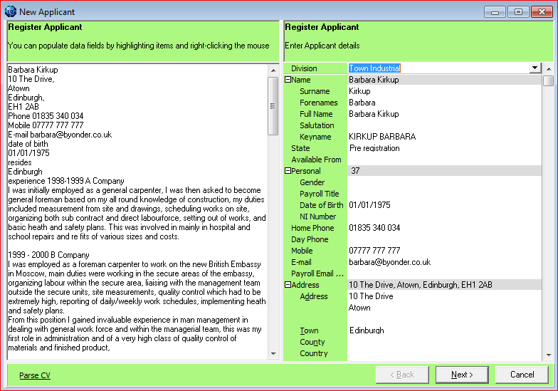 Add person CV parsing