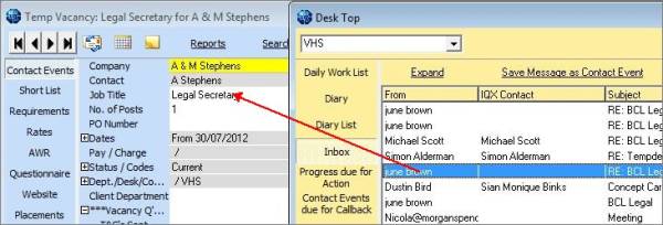 Attaching an email to a Vacancy Attaching an email to a Vacancy