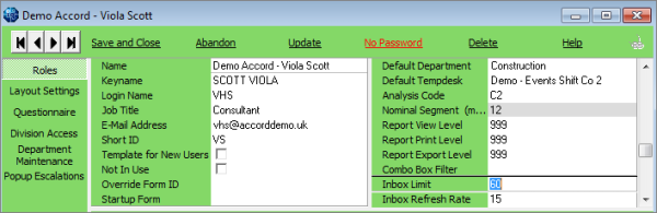 Inbox User settings Inbox User settings