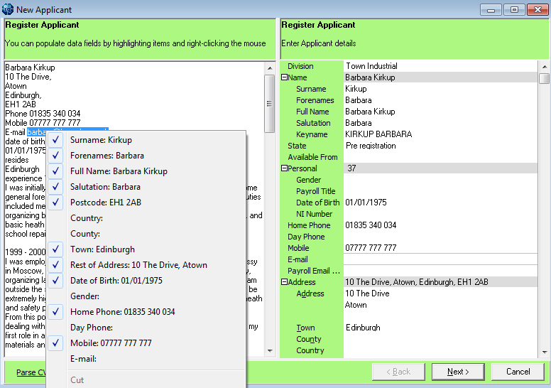 Populating fields