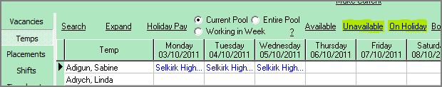 Add unavailability and holidays temps view